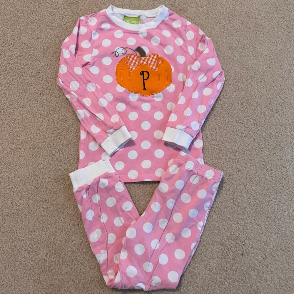 Size 6 Classic Whimsy monogram “P” pumpkin / Halloween / fall / autumn pajamas